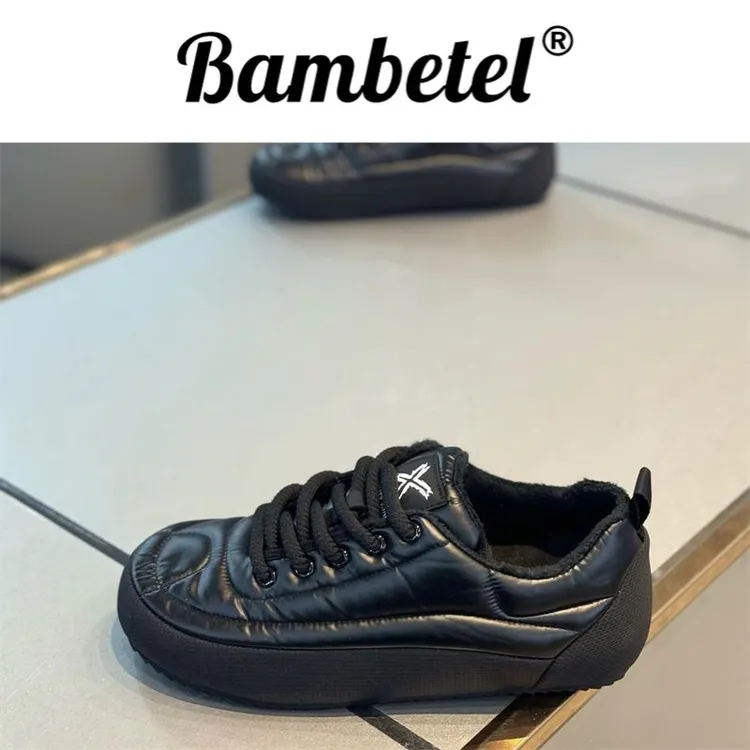 Bambetel男鞋百搭冬季加绒保暖棉鞋舒适系带软底休闲板鞋时尚潮流