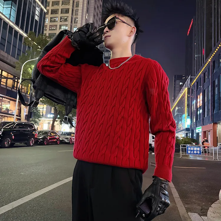 新年红编织毛衣男款秋冬季2025新款高级感潮牌痞帅加厚针织打底衫