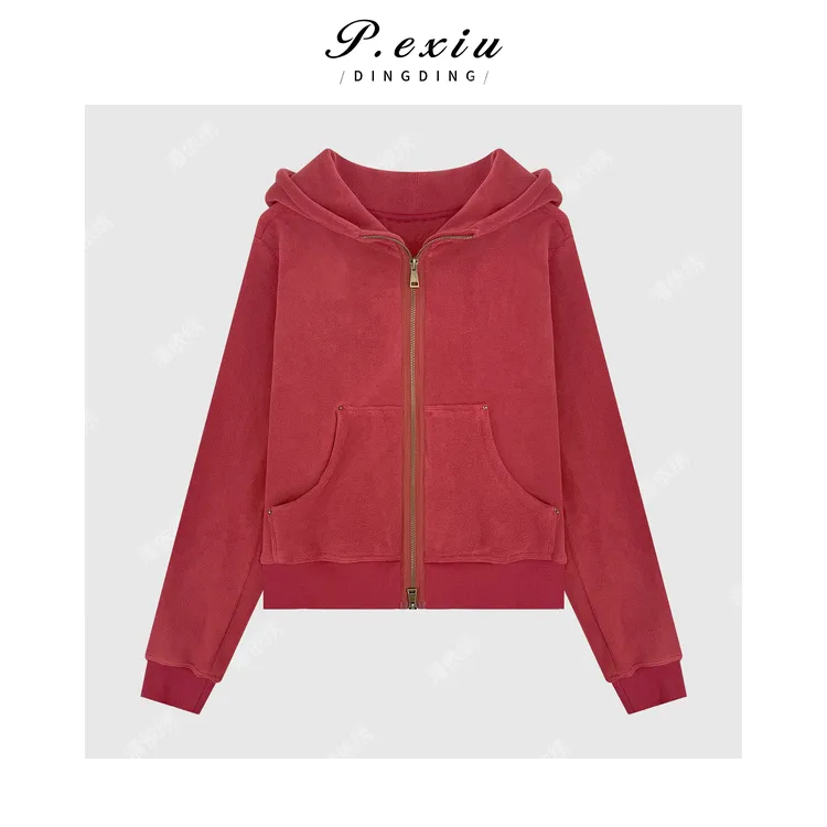 超细颗粒绒韩系减龄双拉链卫衣连帽外套 M9205