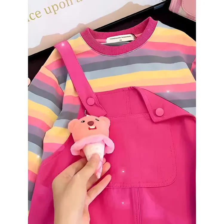 现货女童连衣裙春秋款2025新款儿童春装假两件背带裙春季女孩裙子