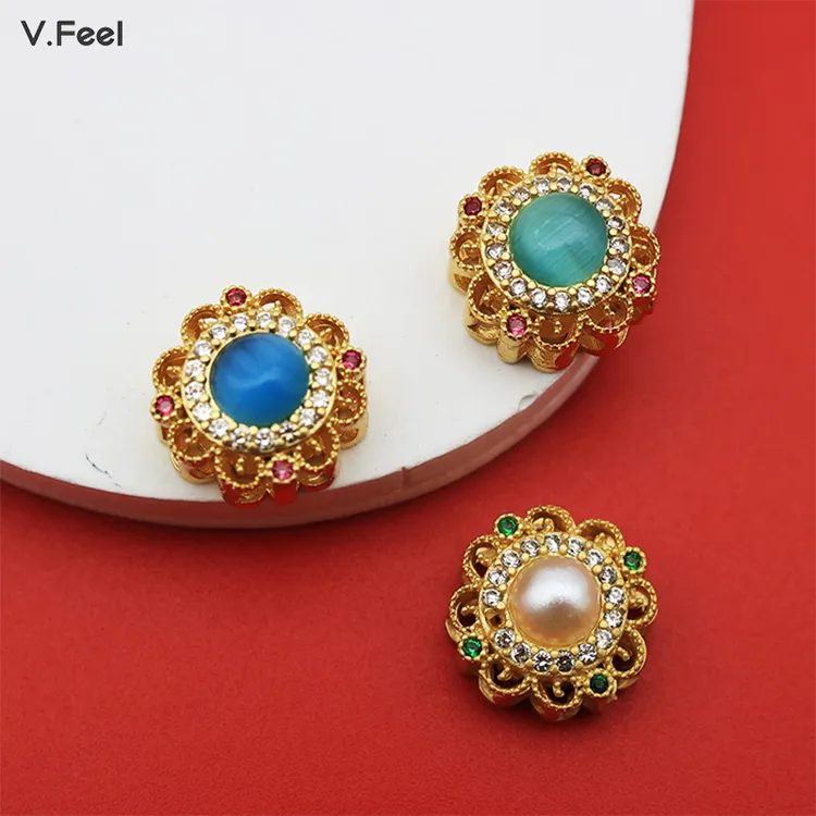 V.FEEL14K镀金保色镶锆通孔隔珠滴溜挂饰串珠手链diy手工饰品配件