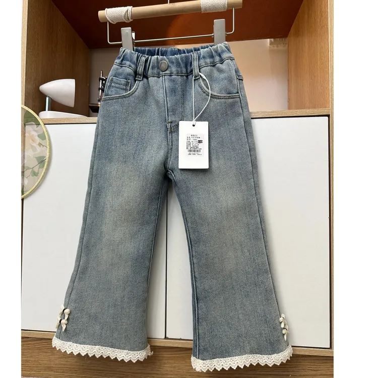 【10年童装】2025年新款女童秋冬微喇韩版加绒毛线结弹力牛仔裤