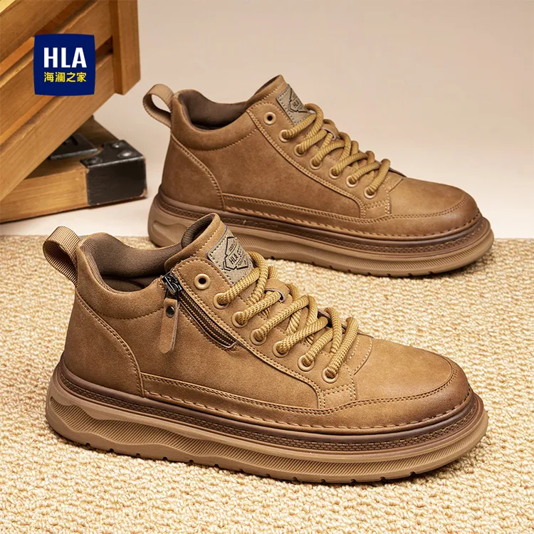 海澜之家男鞋秋季新款休闲户外工装靴复古英伦风增高皮鞋马丁靴男