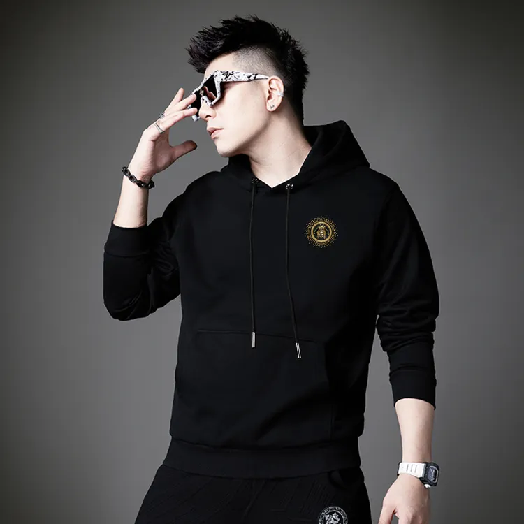 高端欧货男士连帽卫衣潮牌潮男立体重工上衣套头加绒加厚秋冬款