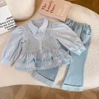 25秋季女童宝宝韩系可爱木耳边娃娃领衬衫儿童牛仔裤