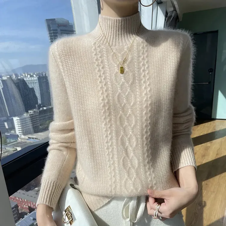 鄂尔多斯市羊毛衫女秋冬加厚高领毛衣宽松显瘦百搭针织打底衫长袖