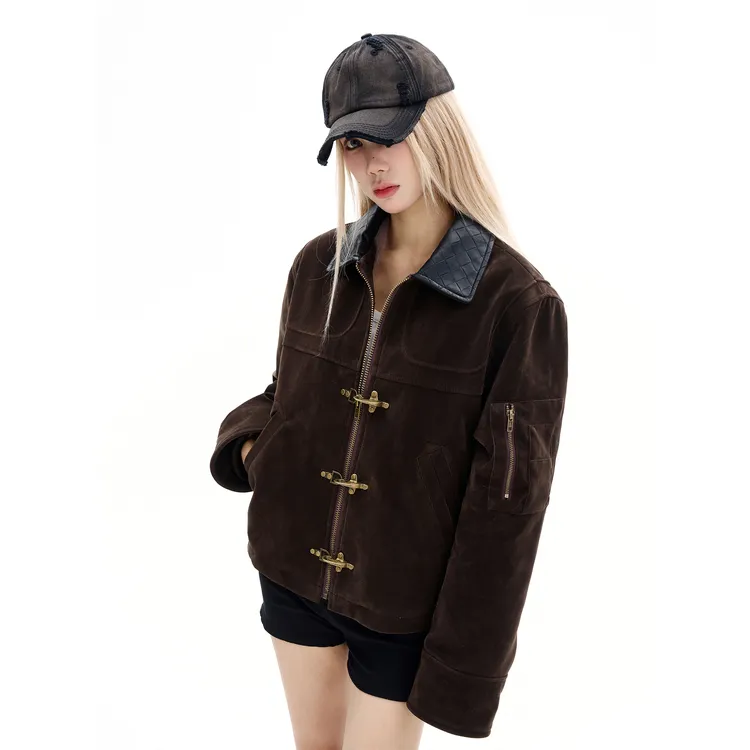 MaxDstr 美式cleanfit老钱风飞机扣皮领外套宽松型短款棉服外套男