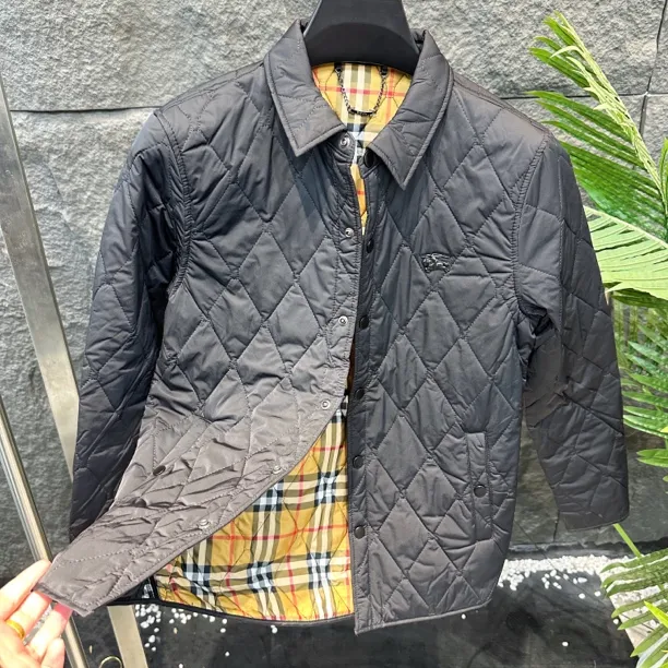 秋冬新款男士翻领菱形格轻薄纯色修身棉服外套时尚百搭