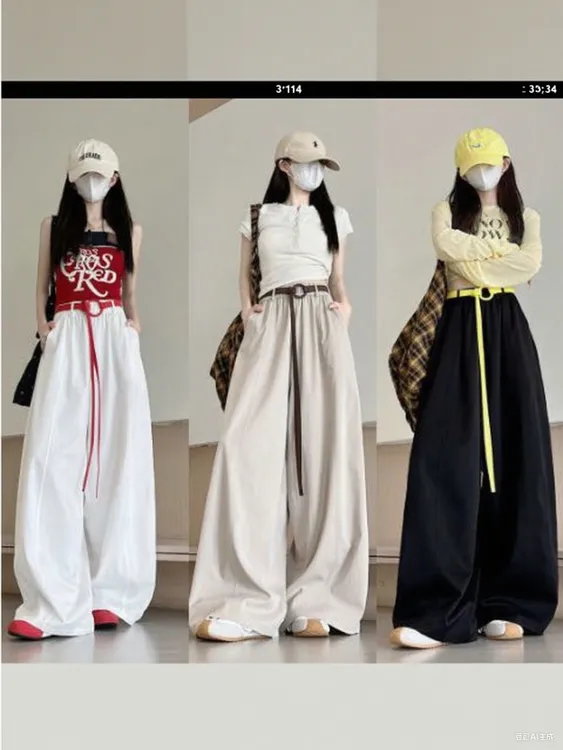 20253新款韩系ins辣妹裤慵懒弯刀气球裤遮肚阔腿裤【不含腰带】