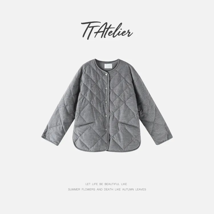 TT设计师【初雪恋】冬季时尚简约钻石格羊毛呢鹅绒羽绒服TT191388