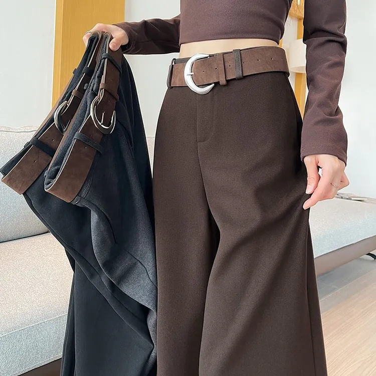 【送腰带】加厚毛呢阔腿裤女高个子2025秋冬新款高腰显瘦宽松休闲裤