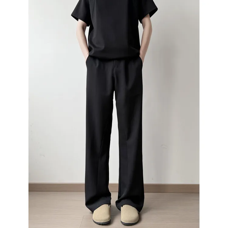 秋季弯刀裤子西裤潮流百搭休闲垂感裤宽松黑色微喇西裤