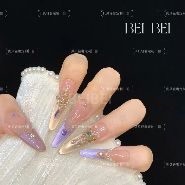 【紫金蝶语】贝贝手工美甲-可重复佩戴-掉钻包补-10片装
