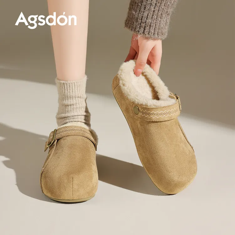 Y奥古狮登加绒勃肯鞋女2025新款冬季保暖休闲外穿软底包头半拖鞋Y