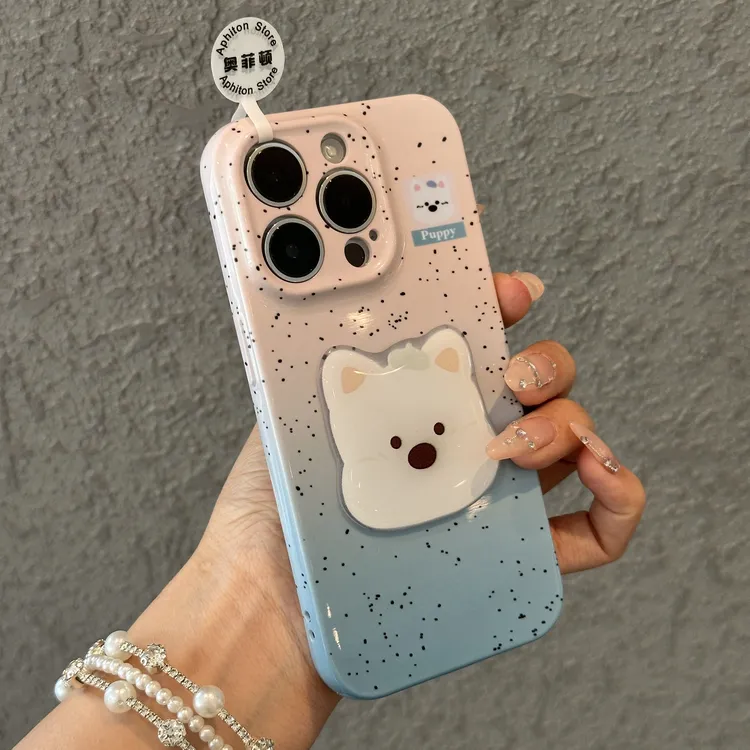 奥菲顿渐变泼墨立体小狗适用苹果16菲林手机壳华为vivo小米15oppo