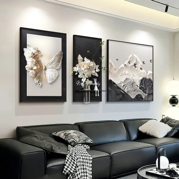 法式中古风客厅装饰画高级感沙发背景墙挂画时尚晶瓷2025新款壁画