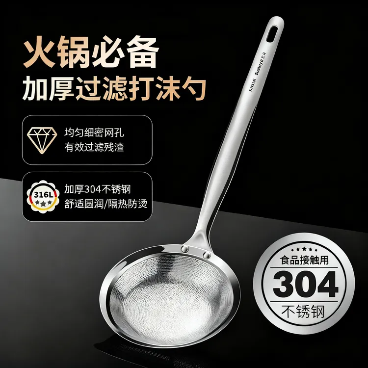 【加密细网】304不锈钢网大号浮沫过滤勺打沫隔油勺过滤撇浮沫神器