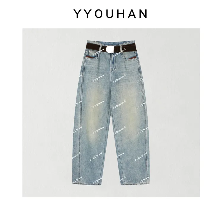 月月 2025秋冬新款极简风加绒厚款腔调水洗百搭牛仔裤 2510C7122