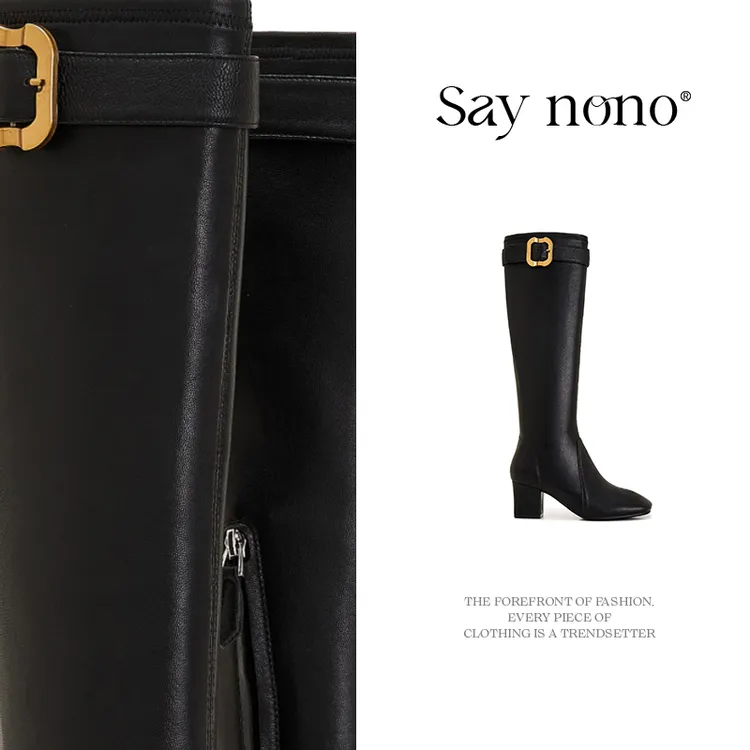 Say  nono  时装靴高筒靴女靴中筒靴时装尖头时尚长筒6cm