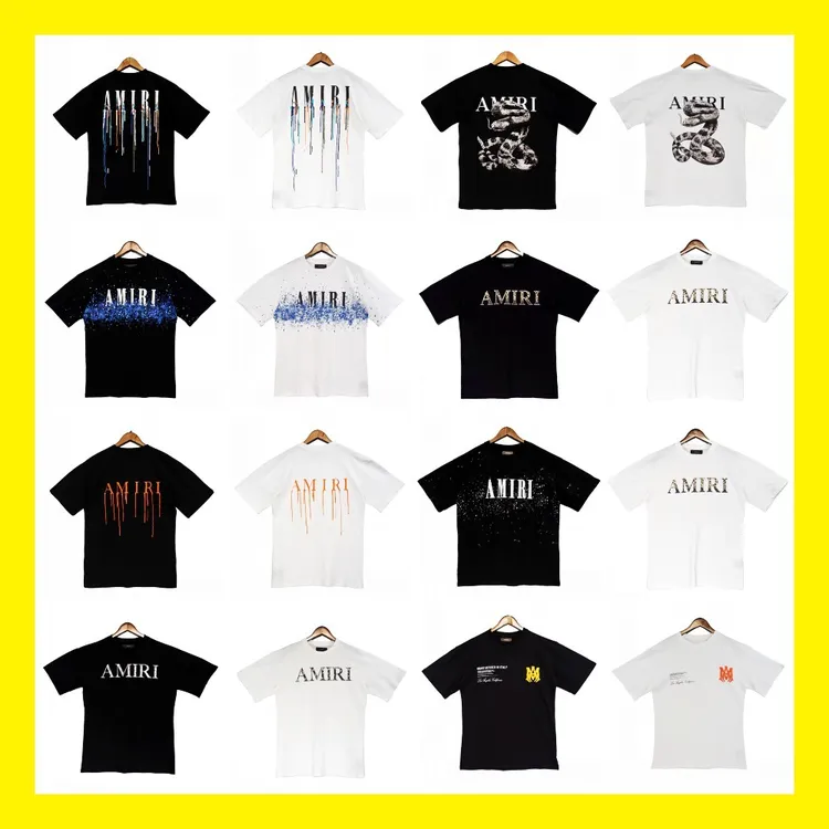 AMIRI泼墨流漆迷彩星空涂鸦字母logo印花短袖高街情侣装T恤