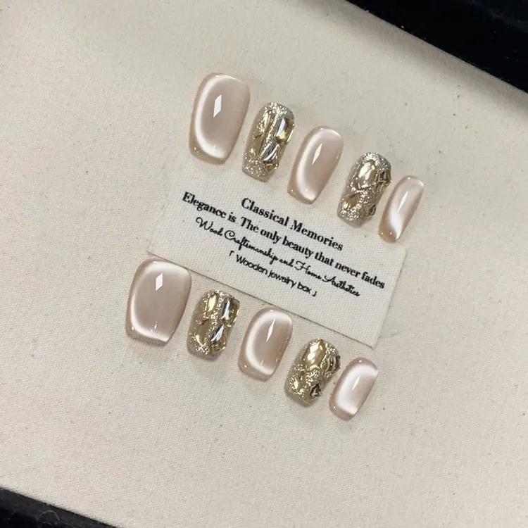 JDD 【秋水伊人】纯手工穿戴美甲显白猫眼高级感流行钻款款式建构