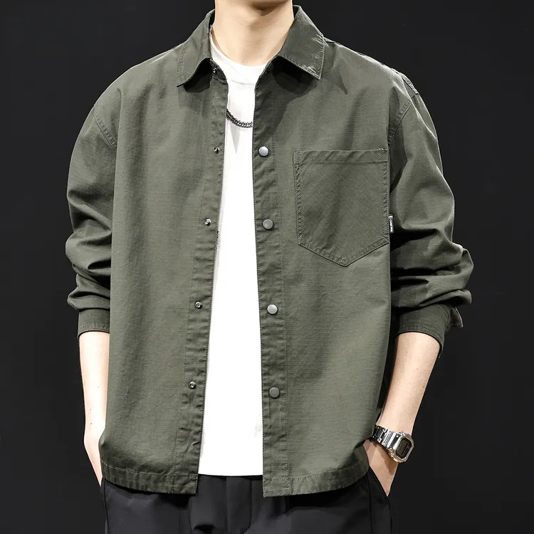 2025新款春季衣服大码男士日系上衣春秋款休闲衬衫男外套潮流短袖