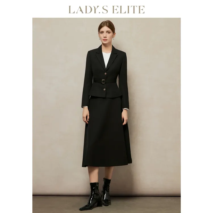 LadySElite 【黑珍珠 套装】绵羊毛西装伞裙套装女25秋季新款西服