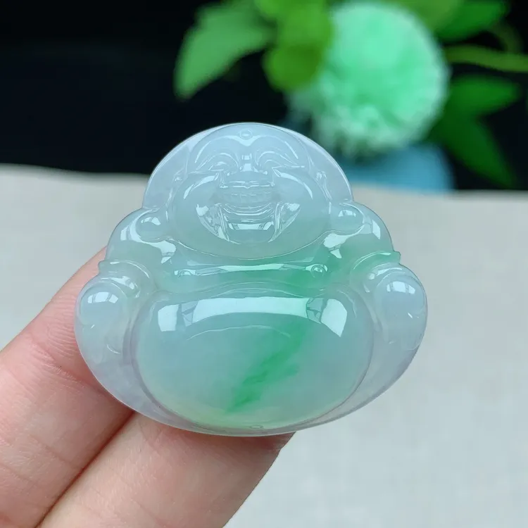 g缅甸天然翡翠A货33.6-37.7-6.3玉石冰种飘绿佛公吊坠礼物仿古