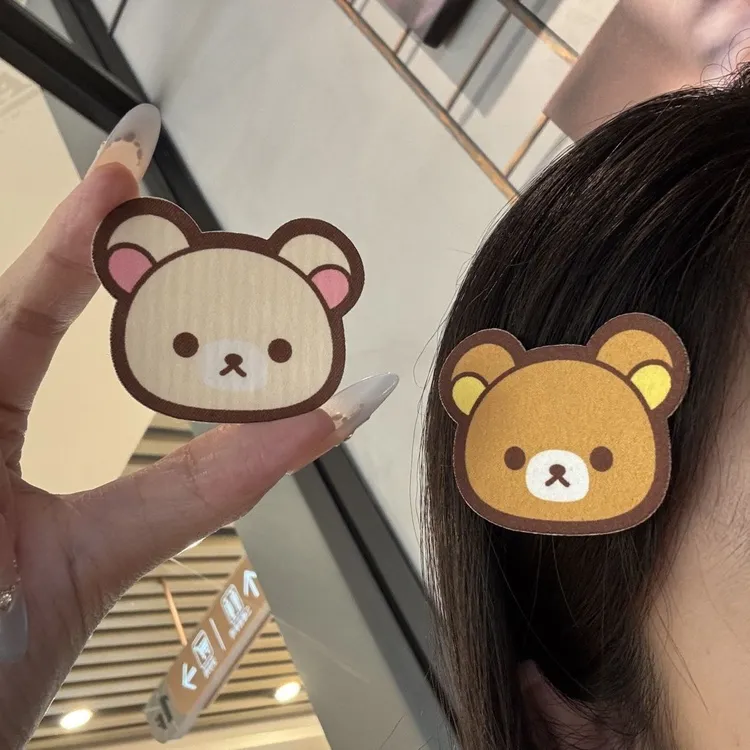 古早可爱卡通轻松熊魔术贴少女前额侧边碎发贴整理神器无痕发饰