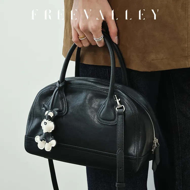 FREEVALLEY自由谷【春季新款】头层植鞣牛皮波士顿手提斜挎包包