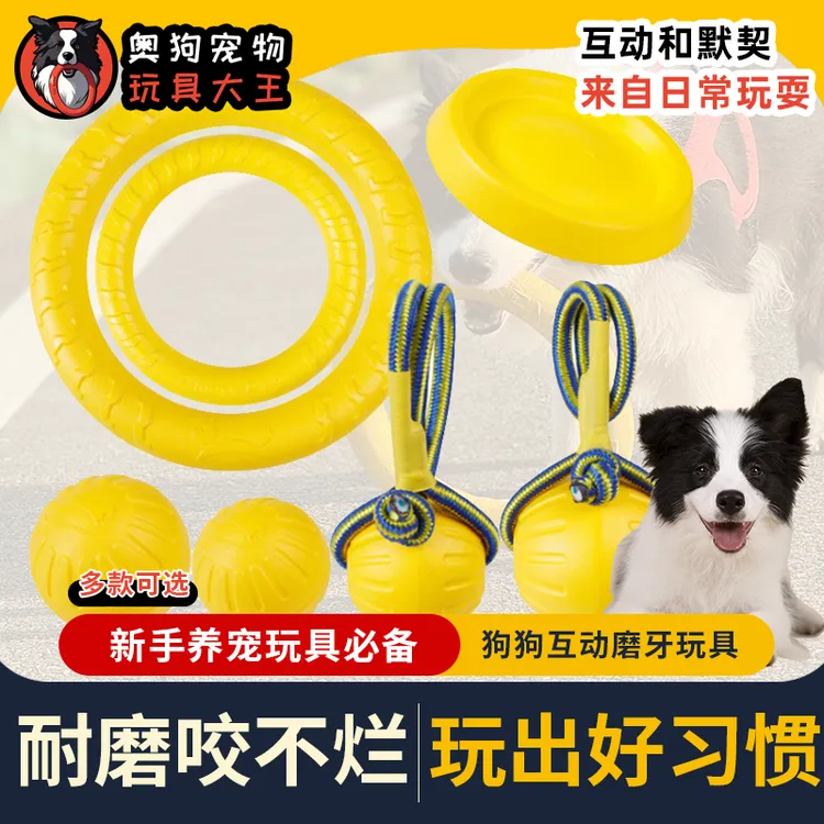 EVA宠物玩具球狗狗浮水飞盘训犬拉环耐咬磨牙宠物球穿绳球边牧