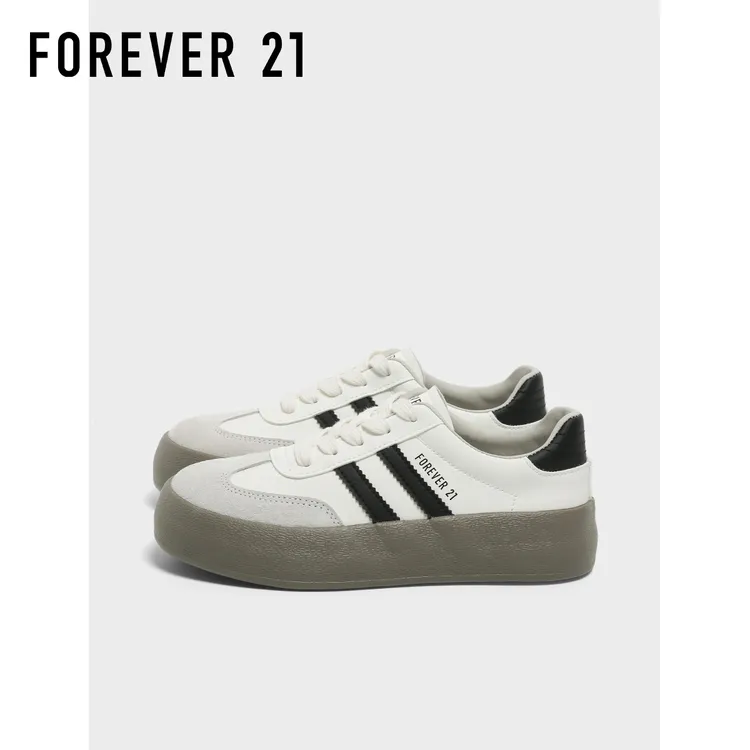 F21真皮厚底德训鞋情侣2025新秋季增高平底时尚透气休闲小白板鞋