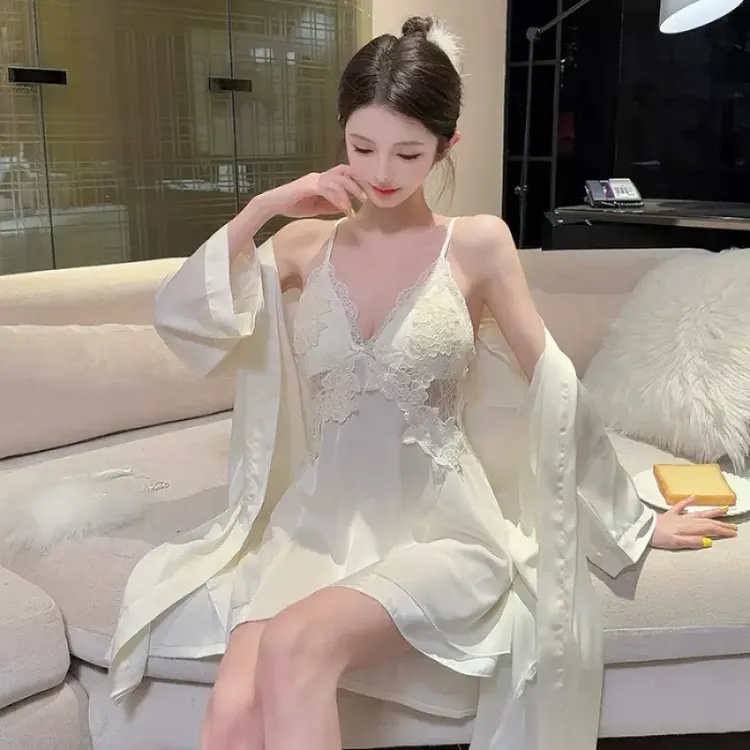 【月影】性感睡衣带胸垫吊带睡裙性感睡衣纯欲露背短裙外袍套装女