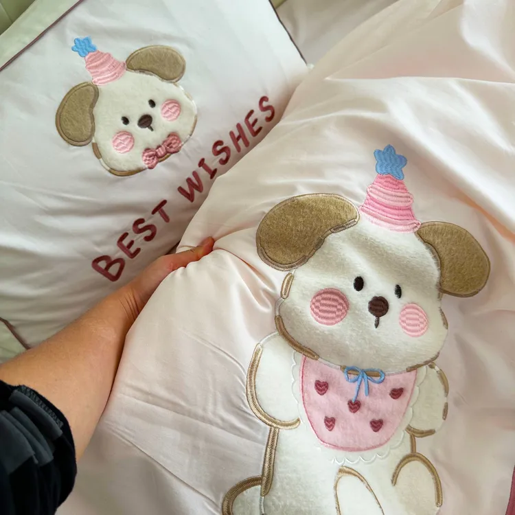 100支全棉磨毛加厚棉感绣花狗四季四件套