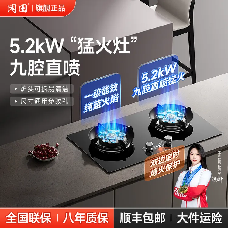 冈田【九腔防堵直喷猛火灶】台嵌两用燃气灶具煤气炉灶家用双灶