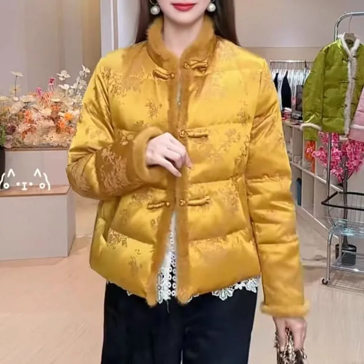 橘柚~国风爆款南瓜色夹棉加厚中国风立领保暖外套608