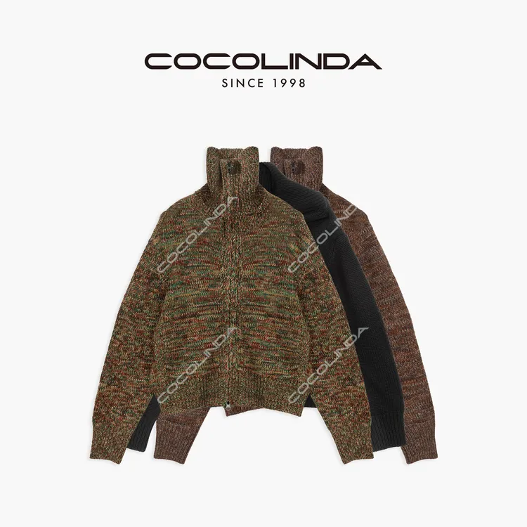 COCOLINDA | ”三色花线“3针老钱毛双拉链【花线重工】针织外套S2155