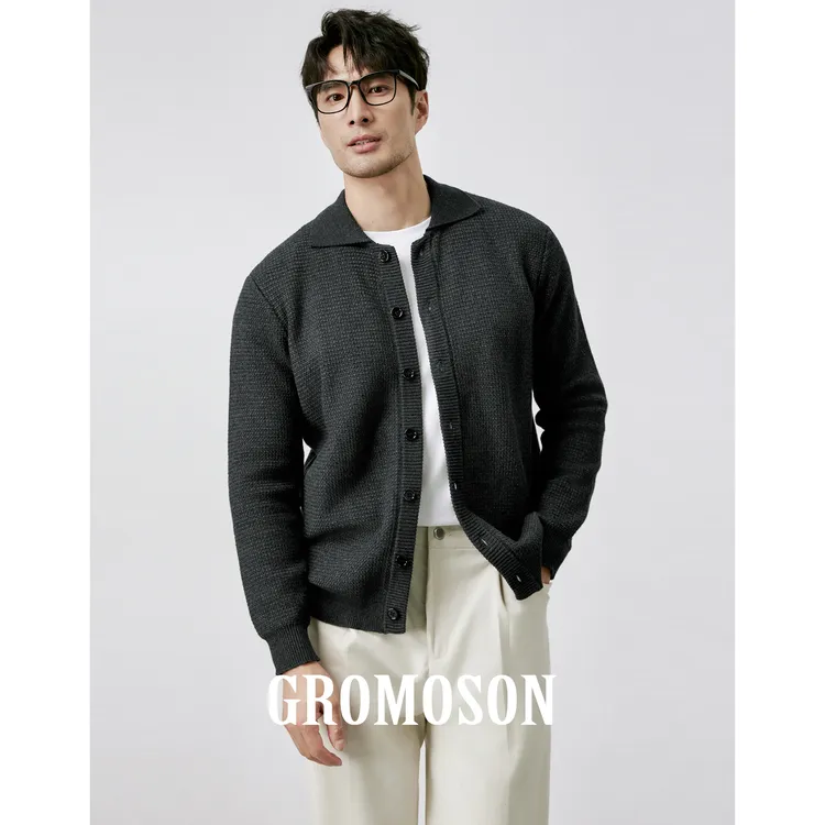 意式老钱绅士 秋冬男士商务翻领针织开衫休闲简约单排扣毛衣外套