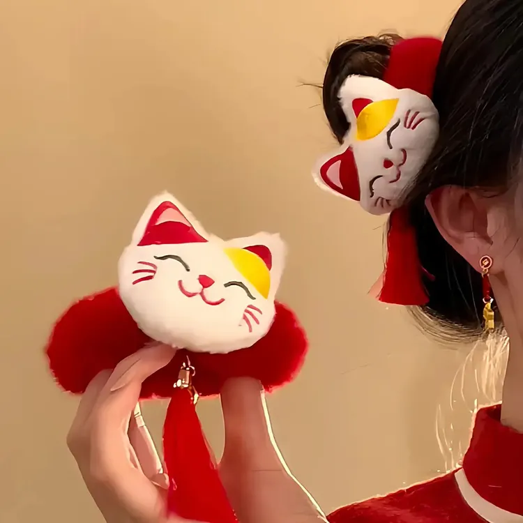 招财猫发圈2026新款女孩喜庆新年发饰马年拜年发绳可爱高颜值头饰