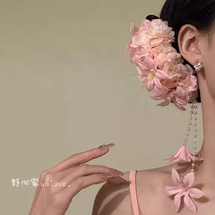 【粉桃栖雾】春季浪漫粉色花朵发夹超仙氛围感发卡发饰