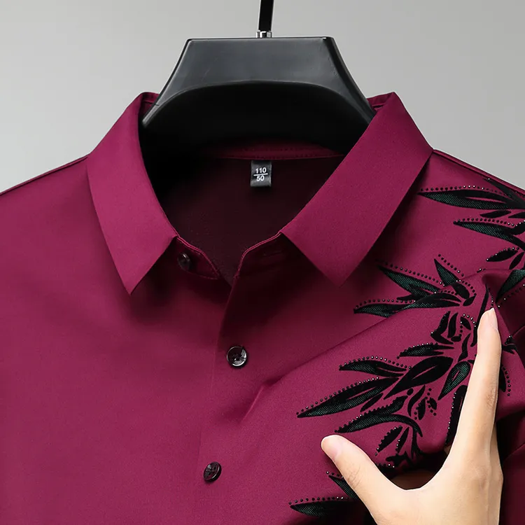 衬衫高端新款休闲无痕衬衣竹叶男式商务气质长袖单面中年