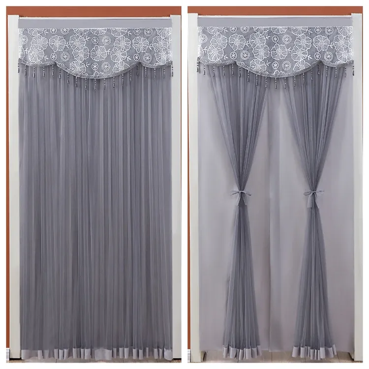 双层纱门帘纱帘挂帘防走光卧室不透人家用免打孔伸缩杆家居隔断帘