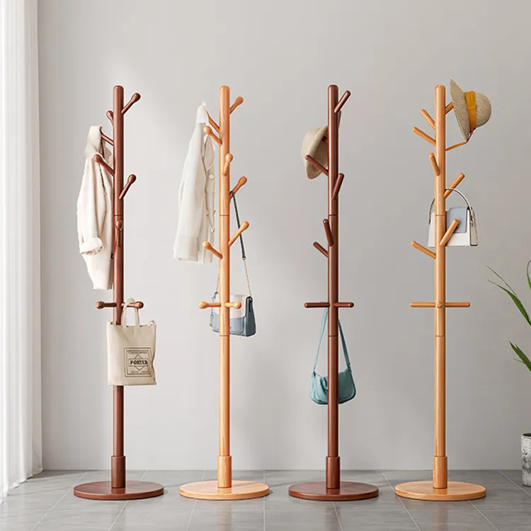 衣架落地衣帽架卧室网红家用实木挂衣杆客厅置衣架简易实木挂衣架
