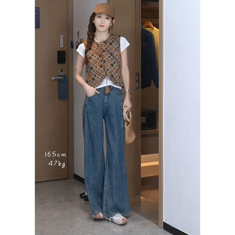 2025春季穿搭一整套女新款韩版时尚减龄内搭马甲通勤牛仔裤三件套