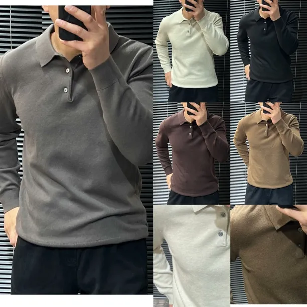 老钱风常规款免烫纽扣针织男秋季Polo衫男士男装纯色百搭长袖翻领