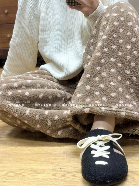 新款冬季加厚保暖米粒绒家居裤暖糯加绒裤长裤女秋冬