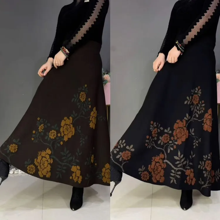 256秋冬新款女士半身裙大摆裙广场舞妈妈民族风高腰垂度舒适