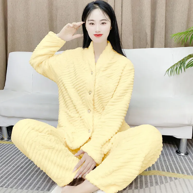 秋冬新款睡衣女士法兰绒加绒加厚大码保暖珊瑚绒可外穿家居服Y180