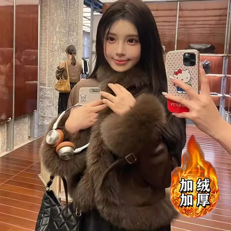 【加绒加厚】短外套秋冬保暖加厚慵懒风毛毛外套上衣HY0254