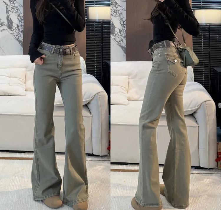 楚楚君 Laugh girl【腿精裤】四季款高腰水洗显瘦喇叭牛仔裤K2564
